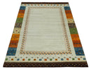 6x8 Hand Knotted Ivory multicolor Stripes Antique Traditional Wool Southwestern Lori Gabbeh Rug | TRDPC20