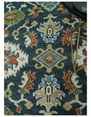 Teal and Ivory Traditional Oriental Oushak Custom Made Hand Knotted Wool Area Rug