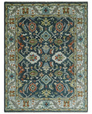 Teal and Ivory Traditional Oriental Oushak Custom Made Hand Knotted Wool Area Rug