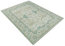 Custom Made Hand Knotted Oriental Oushak Ivory and Blue Wool Area Rug