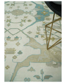 Custom Made Hand Knotted Oriental Oushak Ivory and Blue Wool Area Rug