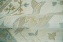 Custom Made Hand Knotted Oriental Oushak Ivory and Blue Wool Area Rug