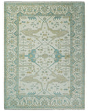 Custom Made Hand Knotted Oriental Oushak Ivory and Blue Wool Area Rug