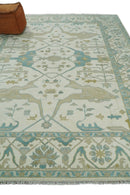 Custom Made Hand Knotted Oriental Oushak Ivory and Blue Wool Area Rug