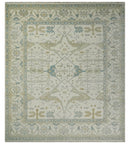 Custom Made Hand Knotted Oriental Oushak Ivory and Blue Wool Area Rug