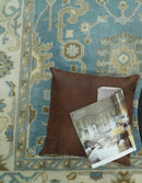 Hand Knotted 6x9  Oushak Light Blue and Beige Wool Area Rug | TRDCP1069