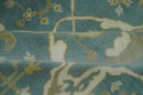 Hand Knotted 6x9 Teal, Ivory and Olive Traditional Oriental Oushak wool rug