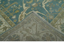 Hand Knotted 6x9 Teal, Ivory and Olive Traditional Oriental Oushak wool rug