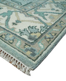 Hand Knotted 6x9 Vintage Blue, Ivory and Silver Oriental Oushak Wool Area Rug | TRDCP87169