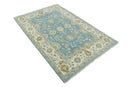 Hand Knotted 6x9 Vintage Oriental Oushak Blue and Beige Wool Area Rug | TRDCP1669