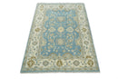 Hand Knotted 6x9 Vintage Oriental Oushak Blue and Beige Wool Area Rug | TRDCP1669