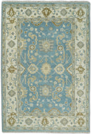 Hand Knotted 6x9 Vintage Oriental Oushak Blue and Beige Wool Area Rug | TRDCP1669