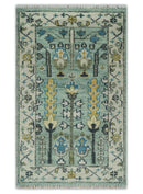 Hand Knotted Traditional Blue and Ivory Antique Oushak Custom Made Wool Area Rug