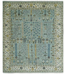Hand Knotted Traditional Blue and Ivory Antique Oushak Custom Made Wool Area Rug
