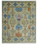 Hand knotted 8x10 All Wool Beige and Gray Traditional Antique Persian Oushak Area Rug | TRDCP837810