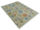 Hand knotted 8x10 All Wool Beige and Gray Traditional Antique Persian Oushak Area Rug | TRDCP837810