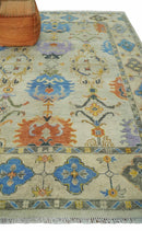 Hand knotted 8x10 All Wool Beige and Gray Traditional Antique Persian Oushak Area Rug | TRDCP837810