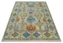 Hand knotted 8x10 All Wool Beige and Gray Traditional Antique Persian Oushak Area Rug | TRDCP837810