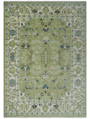 Hand Knotted 8x10 and 10x14 Light Green, Ivory and Silver Traditional Turkish Antique Style Wool Area Rug