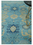 Hand Knotted 8x10 Aqua and Beige Antique Look Oushak Turkish Style Wool Area Rug | TRDCP1109810