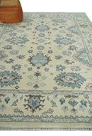 Hand Knotted 8x10 Beige and Blue Antique Oushak Persian Wool Area Rug | TRDCP1147810