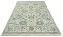 Hand Knotted 8x10 Beige and Blue Antique Oushak Persian Wool Area Rug | TRDCP1147810