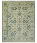 Hand Knotted 8x10 Beige and Gray Antique Oushak Wool Area Rug