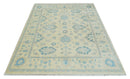 Hand Knotted 8x10 Beige and Teal Antique Oushak Persian Wool Area Rug | TRDCP1183810