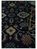 Hand Knotted 8x10 Black, Rust and Beige Antique Oushak Wool Area Rug