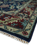 Hand Knotted 8x10 Black, Rust and Beige Antique Oushak Wool Area Rug