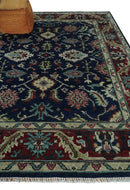 Hand Knotted 8x10 Black, Rust and Beige Antique Oushak Wool Area Rug