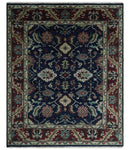 Hand Knotted 8x10 Black, Rust and Beige Antique Oushak Wool Area Rug