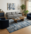 Hand Knotted 8x10 Blue and Ivory Modern Abstract Bamboo Silk Area Rug