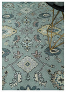 Hand Knotted 8x10 Blue and Ivory Traditional Oushak Persian Wool Area Rug | TRDCP1151810