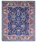 Hand Knotted 8x10 Blue and Rust Traditional Persian Oushak Area Rug