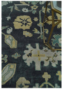 Hand Knotted 8x10 Charcoal, Ivory and Beige Traditional Oushak wool area rug
