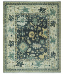 Hand Knotted 8x10 Charcoal, Ivory and Beige Traditional Oushak wool area rug
