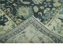 Hand Knotted 8x10 Charcoal, Ivory and Beige Traditional Oushak wool area rug