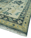 Hand Knotted 8x10 Charcoal, Ivory and Beige Traditional Oushak wool area rug