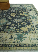 Hand Knotted 8x10 Charcoal, Ivory and Beige Traditional Oushak wool area rug