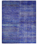 Hand Knotted 8x10 Blue Modern Abstract Silk Bohemian Area Rug