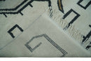 Hand Knotted 8x10 Ivory and Charcoal Wool Traditional Tribal Art Antique South Western Rug |  TRDCP1292810