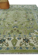 Hand Knotted 8x10 and 10x14 Light Green, Ivory and Silver Traditional Turkish Antique Style Wool Area Rug