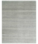 Hand Knotted 8x10 Modern Geometric Trellis Scandinavian Charcoal, Silver and Ivory Wool Area Rug
