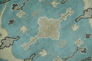Hand Knotted 8x10 Oriental Oushak Aqua and Beige Wool Area Rug | TRDCP1194810