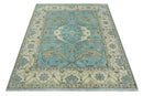 Hand Knotted 8x10 Oriental Oushak Aqua and Beige Wool Area Rug | TRDCP1194810