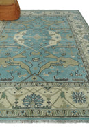 Hand Knotted 8x10 Oriental Oushak Aqua and Beige Wool Area Rug | TRDCP1194810