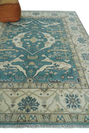 Hand Knotted 8x10 Oriental Oushak Aqua and Beige Wool Area Rug | TRDCP1200810