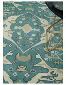 Hand Knotted 8x10 Oriental Oushak Aqua and Beige Wool Area Rug | TRDCP1200810