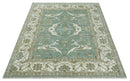 Hand Knotted 8x10 Oriental Oushak Aqua, Ivory and Silver Wool Area Rug | TRDCP1180810